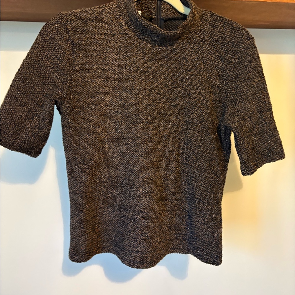 Zara Metallic Knit Short Sleeve Top